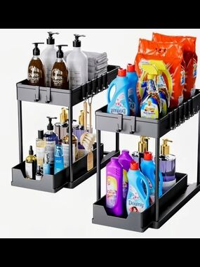 2-Tier Black Storage Under Sink Organizer Rack - Matte Black